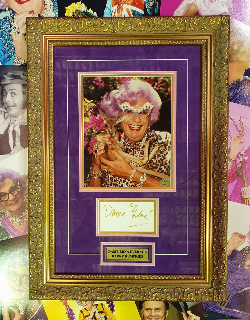 BARRY HUMPHRIES SIGNED DAME EDNA FRAME.COA - Heroes Framing & Memorabilia