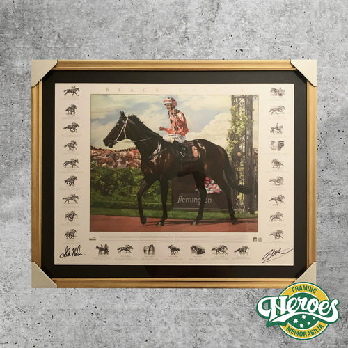 Black Caviar Hand Signed by Luke Nolen and Peter Moody Framed Fine Art Brian Clinton Print - Heroes Framing & Memorabilia