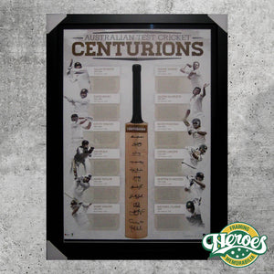 AUSTRALIAN TEST CRICKET SIGNED & FRAMED LIMITED EDITION 'CENTURIONS' CRICKET BAT - Heroes Framing & Memorabilia