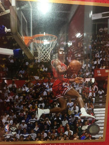 MICHAEL JORDAN BULL JERSEY WITH SIGNED AIR PHOTO - Heroes Framing & Memorabilia