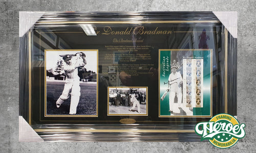 Sir Donald Bradman signed Australian Legends Australia Post collectors stamp set framed - Heroes Framing & Memorabilia